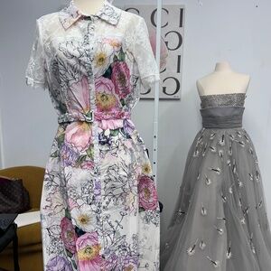 Marchesa floral lace belted dress NWT